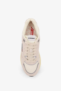 Autry men’s hyperway low top sneaker in cream with mesh and suede upper white laces and thick rubber sole
