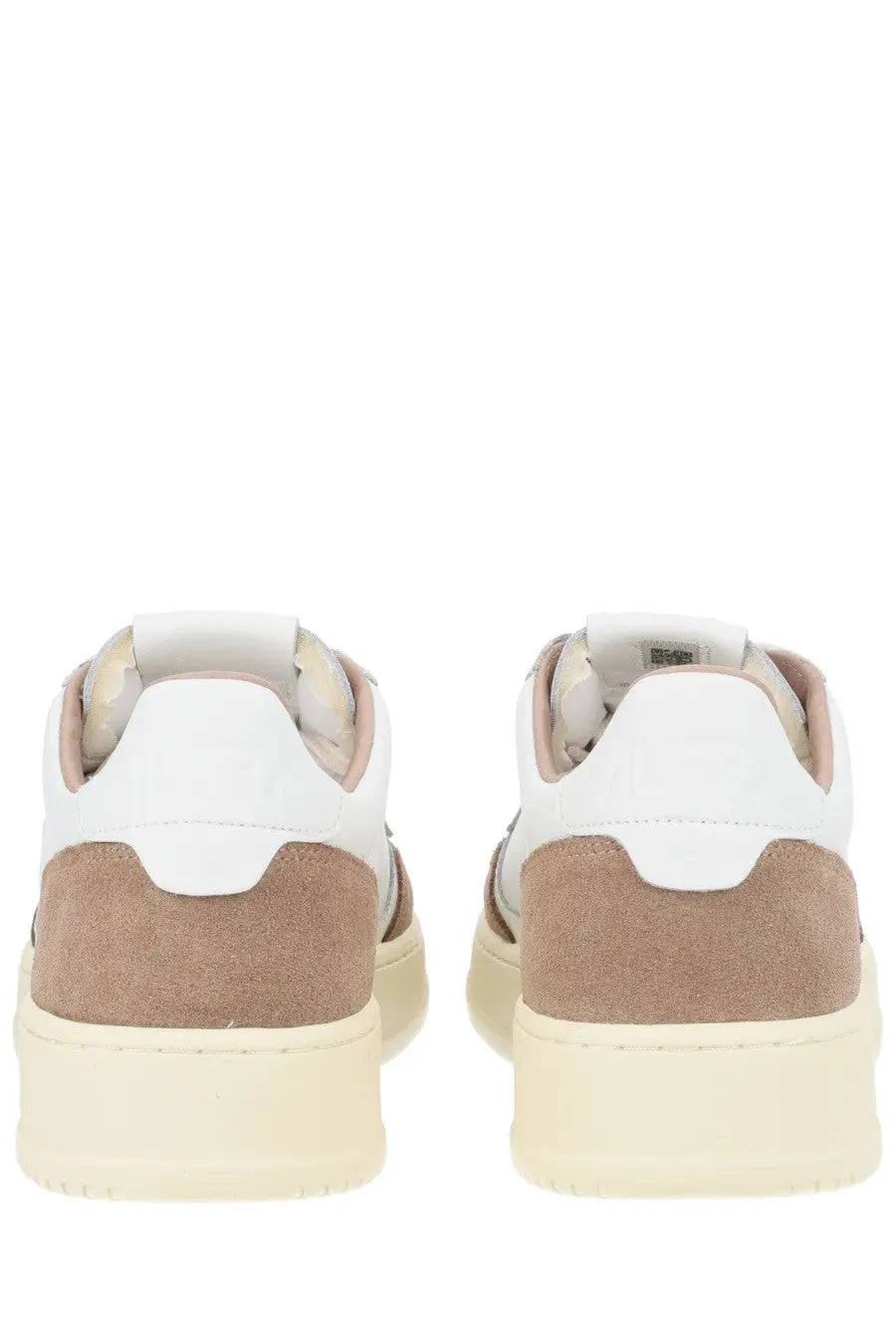Autry men’s medalist low sneaker in white and beige suede with chunky off-white rubber sole