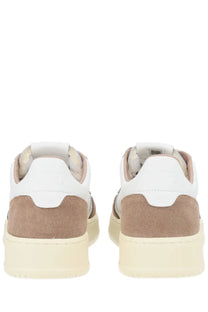 Autry men’s medalist low sneaker in white and beige suede with chunky off-white rubber sole