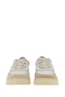 Autry men’s medalist low sneaker white with beige cream perforated leather uppers suede accents and rubber sole