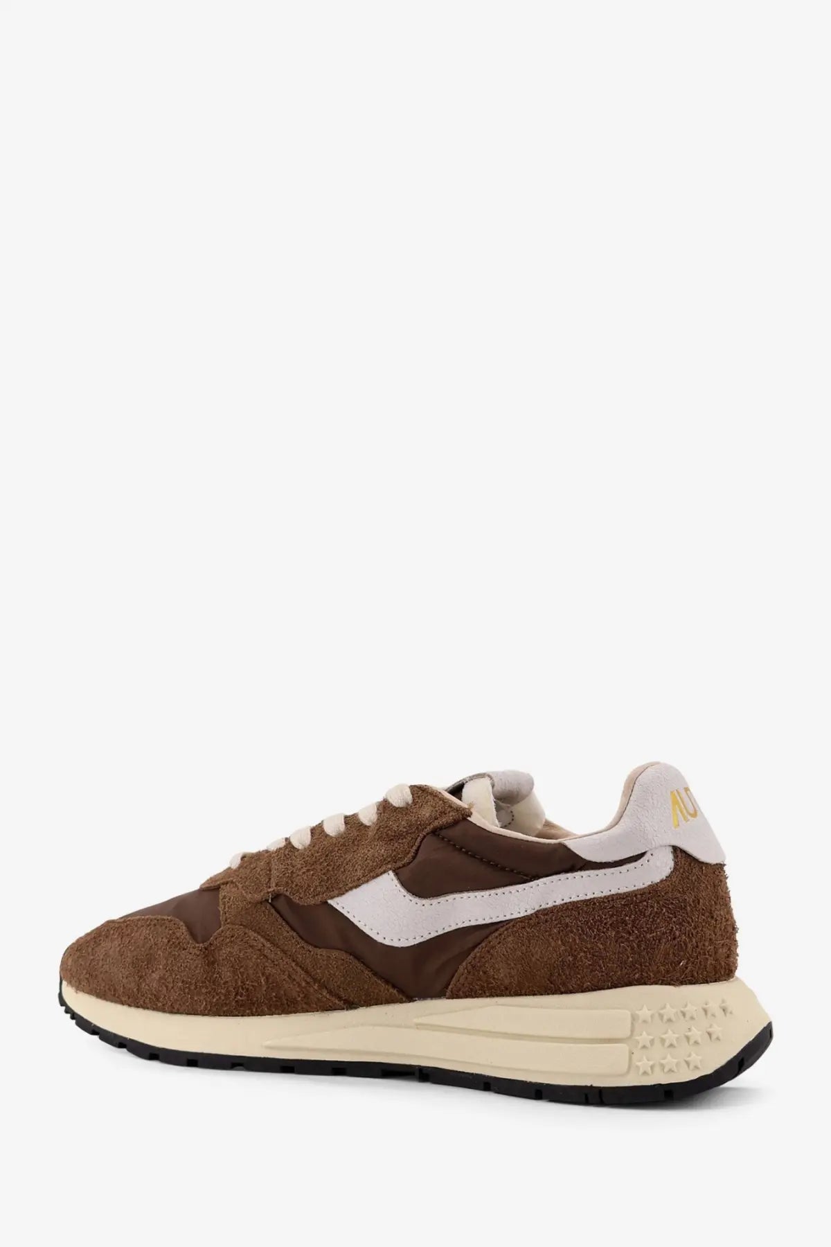 Autry men’s reelwind low suede sneaker in brown with white accents and cream rubber sole