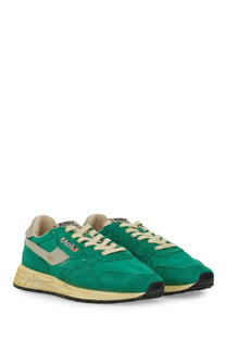 Autry men’s reelwind supervintage sneaker green in vibrant green suede with beige laces and tan midsole featuring murry logo
