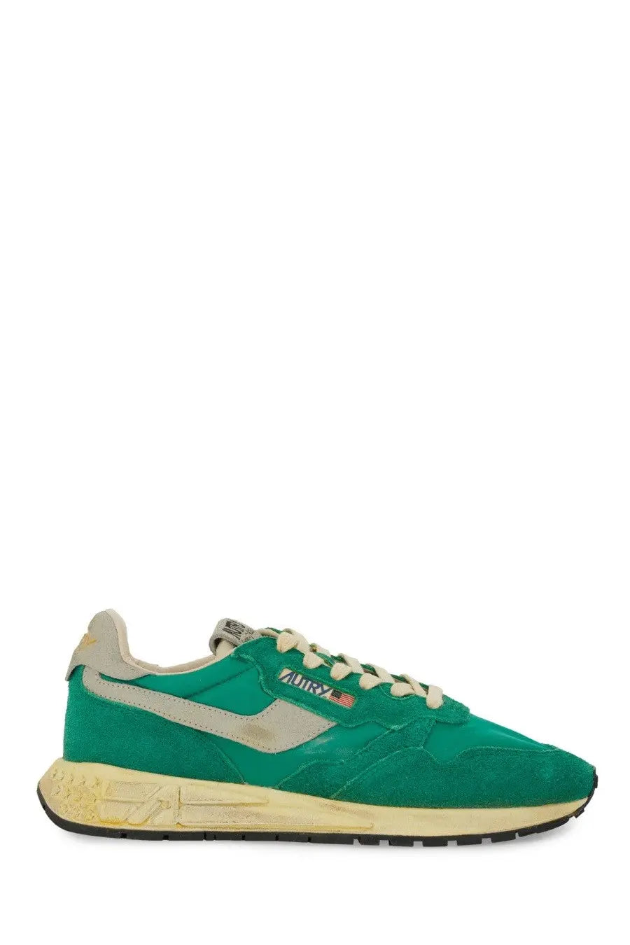Autry men’s reelwind supervintage sneaker green vibrant green suede with beige accents and vintage-inspired design