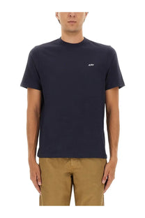 Autry men’s navy blue short-sleeved crew neck shirt with small white embroidered logo on left chest