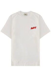 Autry men’s white cotton t shirt with small red embroidered autry logo on the left chest