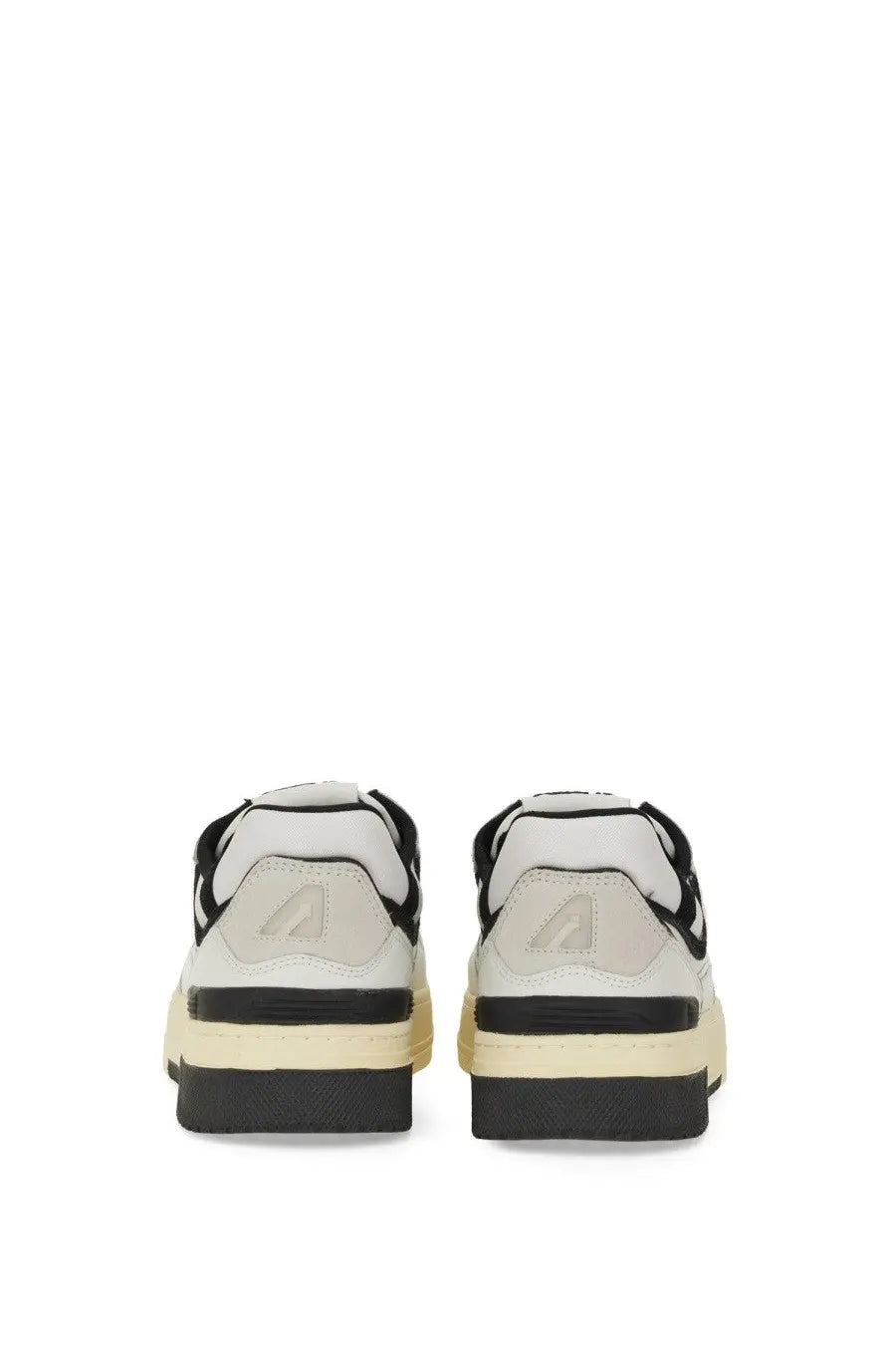 Autry men’s sneaker clc multicolor white and black low-top sneakers with chunky sole and subtle heel branding back view
