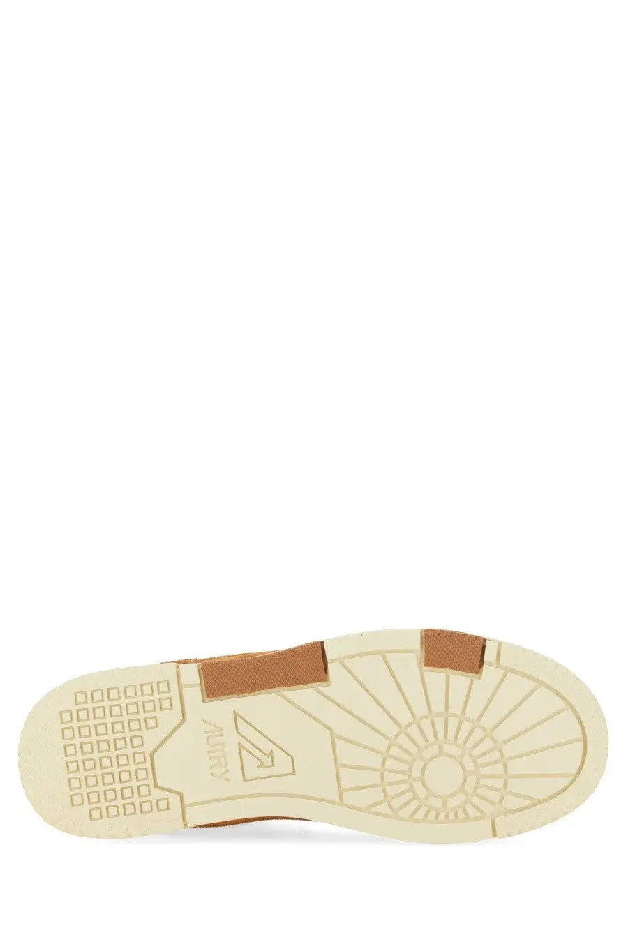 Autry men’s sneaker clc orange with cream rubber sole tan accents and sunburst tread featuring auray logo