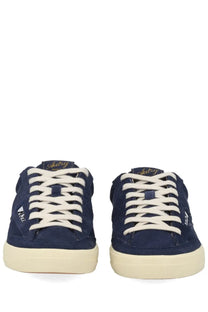 Autry men’s sneaker windscape low blue navy blue suede with cream laces and matching rubber sole