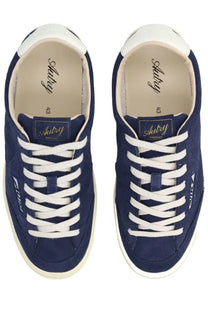 Autry men’s sneaker windscape low blue navy blue suede low-top with white laces and cream rubber sole