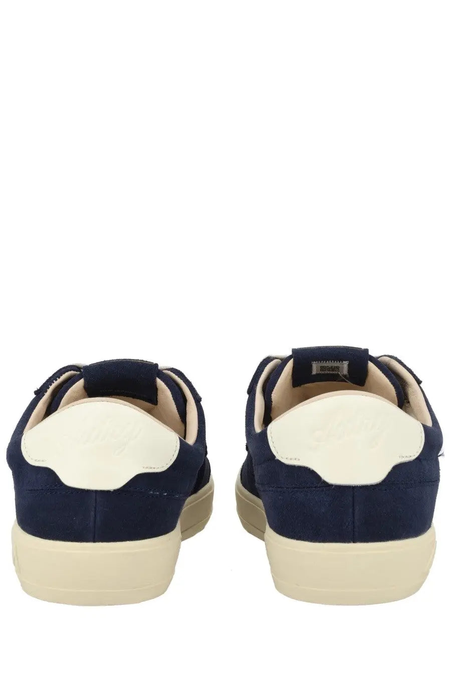 Autry men’s sneaker windscape low blue navy blue suede low-top sneakers with cream rubber soles and matching heel tabs back view