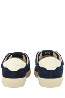 Autry men’s sneaker windscape low blue navy blue suede low-top sneakers with cream rubber soles and matching heel tabs back view
