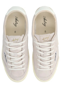 Autry men’s sneaker Windscape low grey light gray suede with white laces cream rubber sole and Aurby insole branding