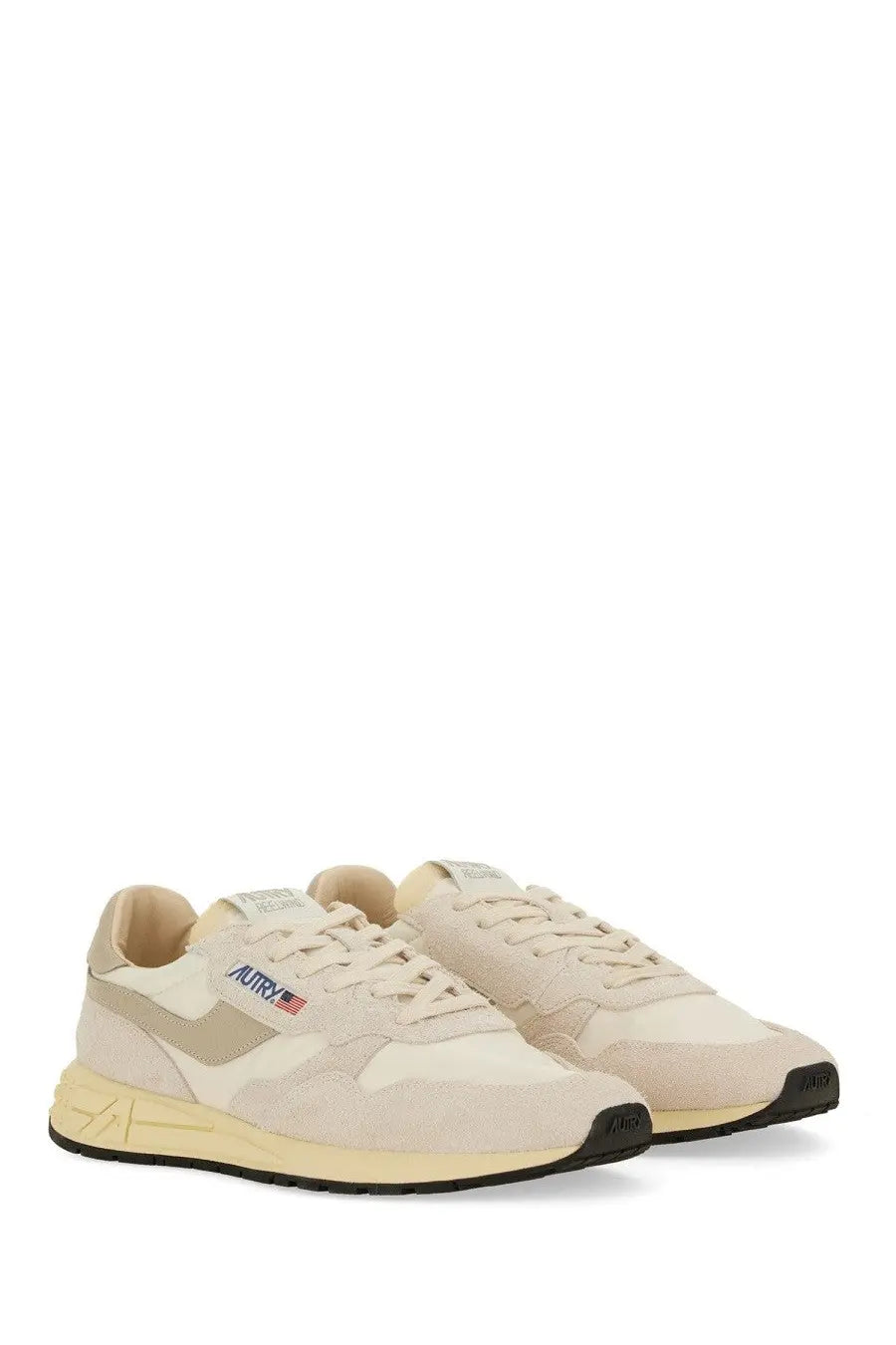 Autry men’s sneakers reelwind low in beige and cream suede with gray accent stripe and autry logo on the side