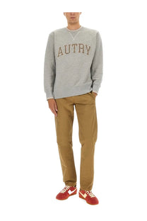 Autry men’s grey crewneck sweatshirt made of soft material with brown embroidered logo on the chest