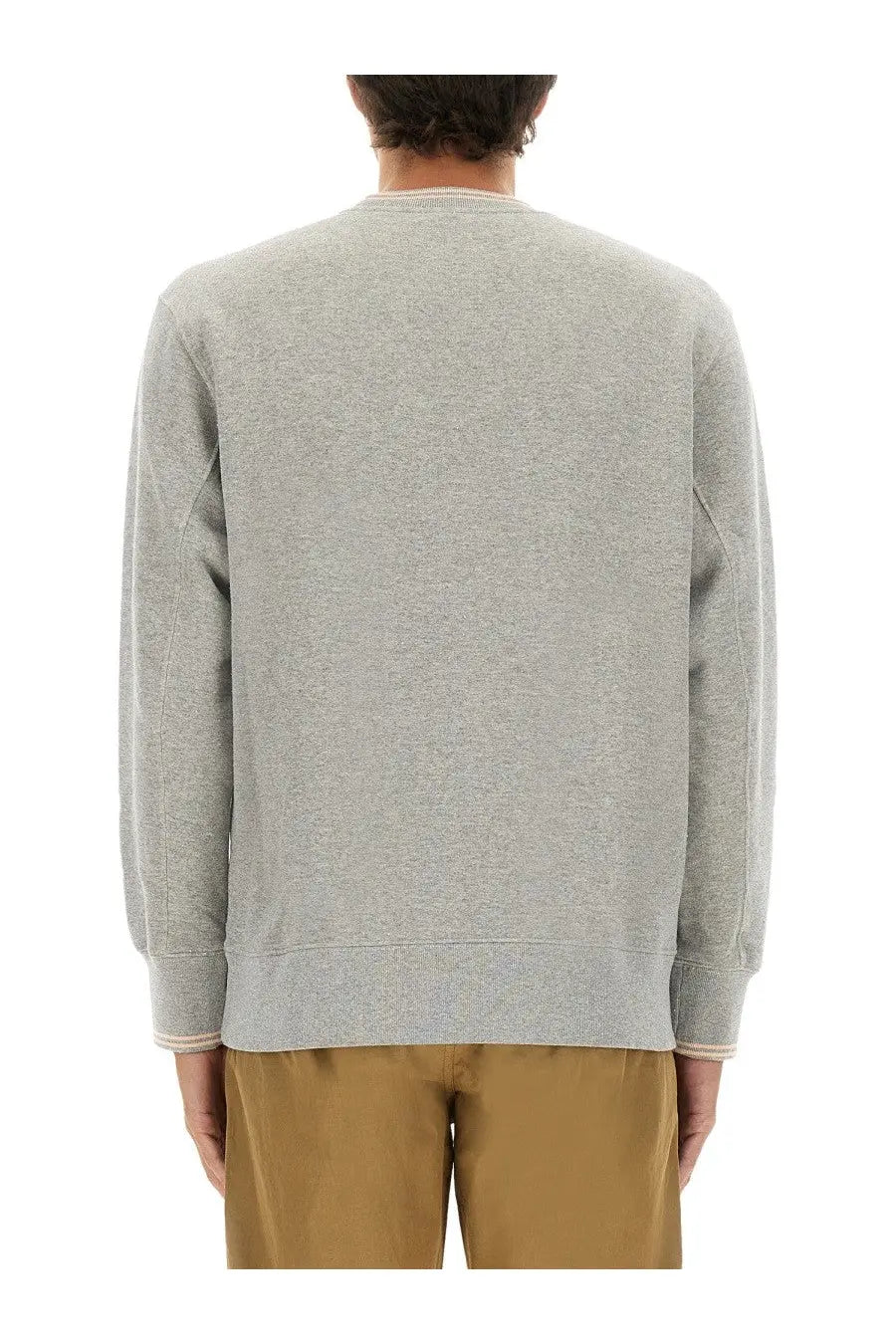 Autry men’s heather gray crewneck sweatshirt with ribbed cuffs hem and subtle contrast stitching along seams