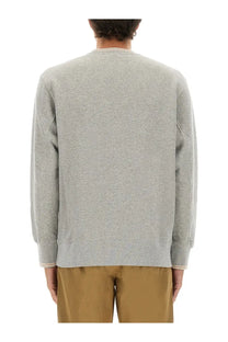 Autry men’s heather gray crewneck sweatshirt with ribbed cuffs hem and subtle contrast stitching along seams