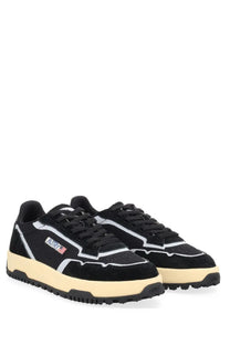 Autry men’s Wildpace low sneaker black with black and cream textured upper white zigzag sides and american flag logo on tongue