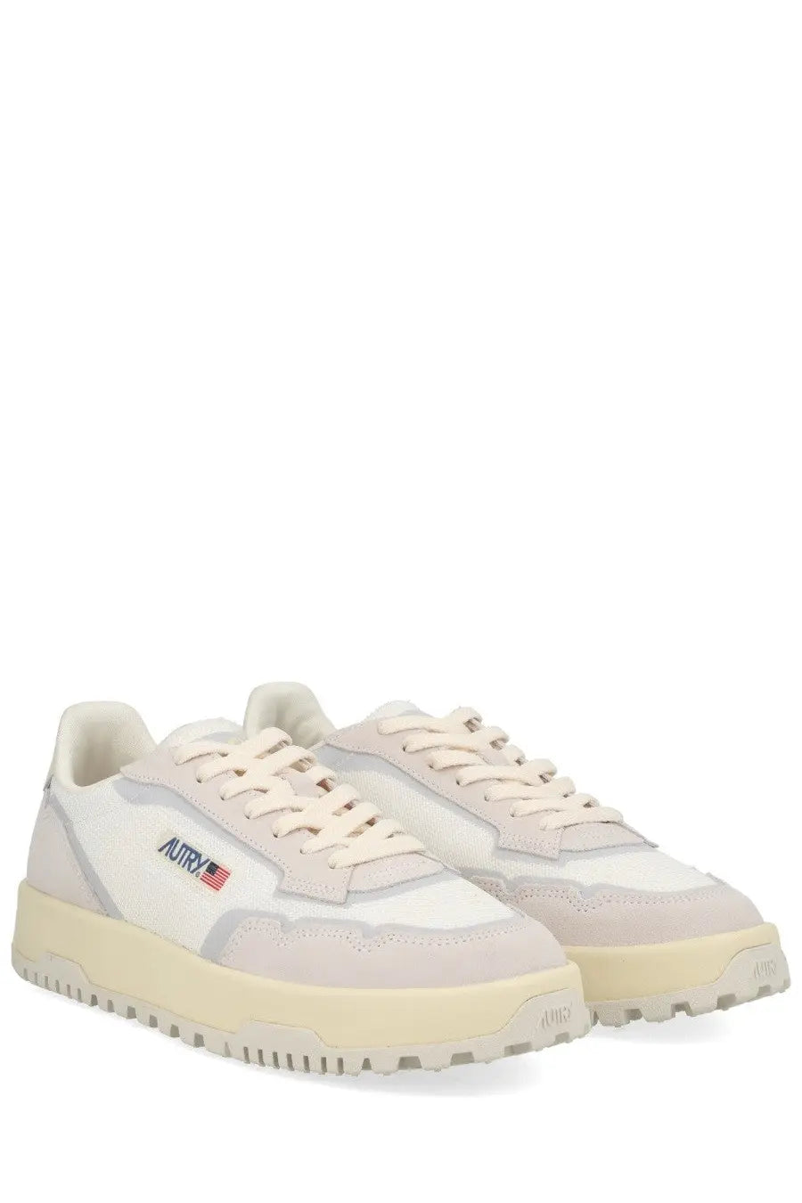 Autry men’s wildpace low sneaker white in cream with suede mesh mix gray accents and embroidered side logo
