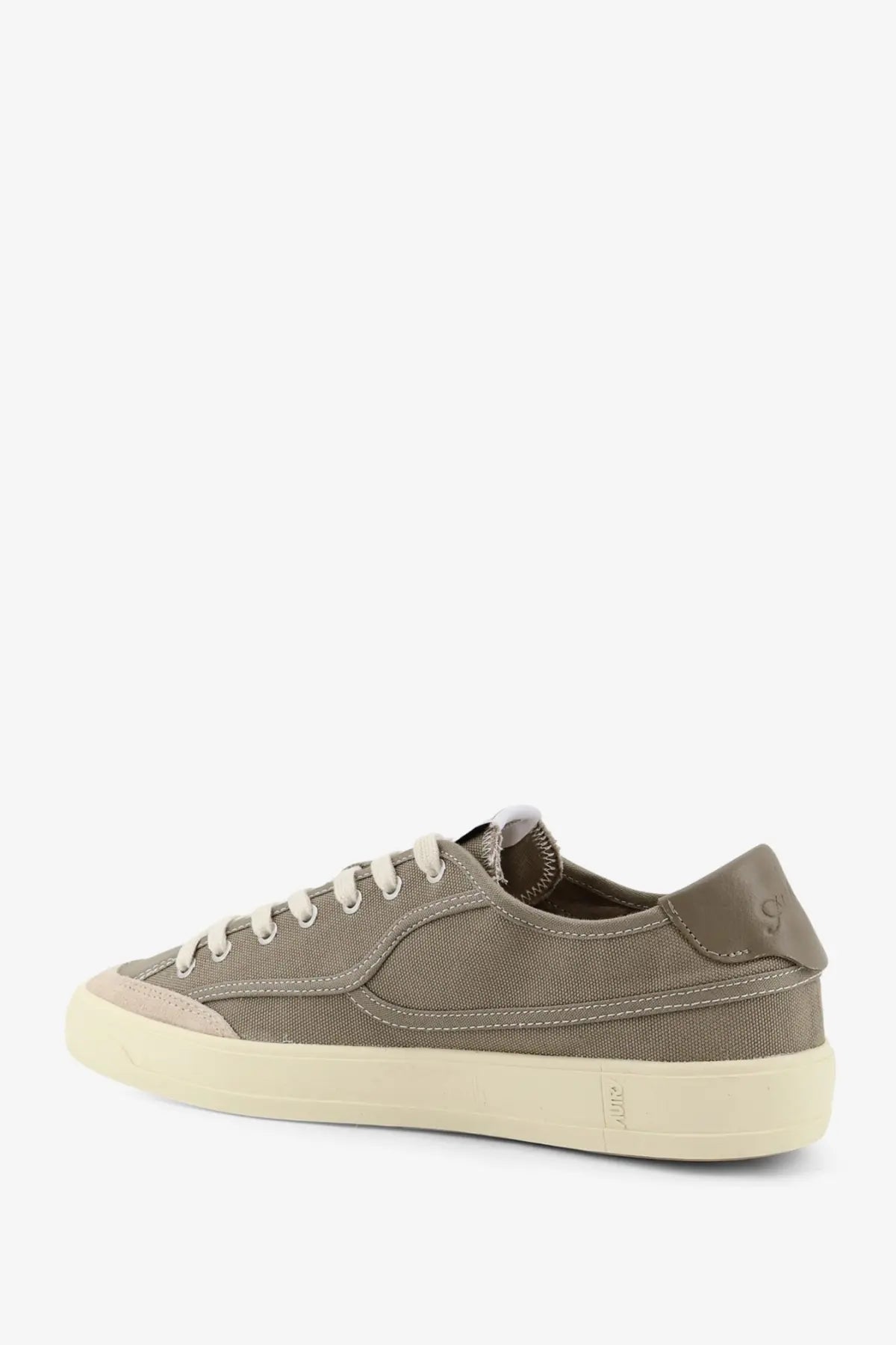 Autry men’s windscape olive green canvas low-top sneaker with cream laces and matching rubber sole military style