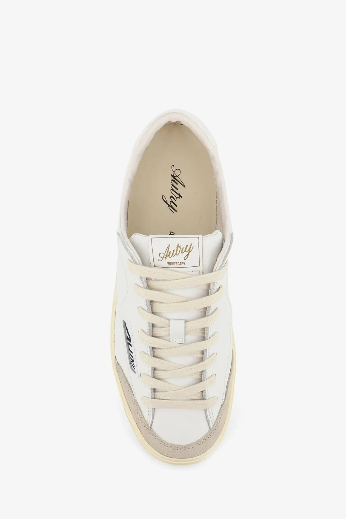 Autry men’s windscape leather sneakers white low-top white leather with beige accents and minimalist design