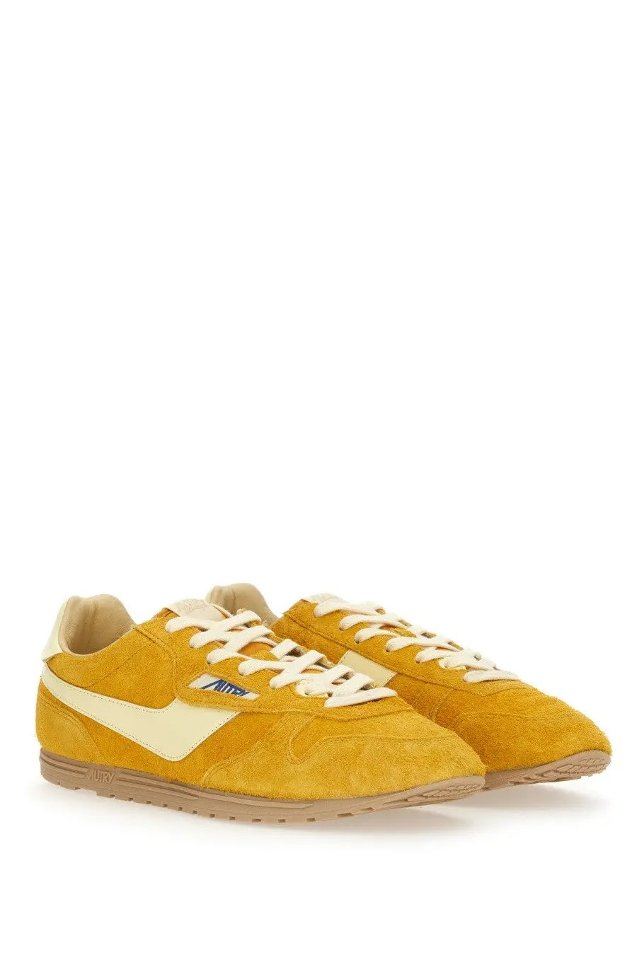 Autry men’s windspin sneaker yellow suede with cream accents and classic retro design multicolor style