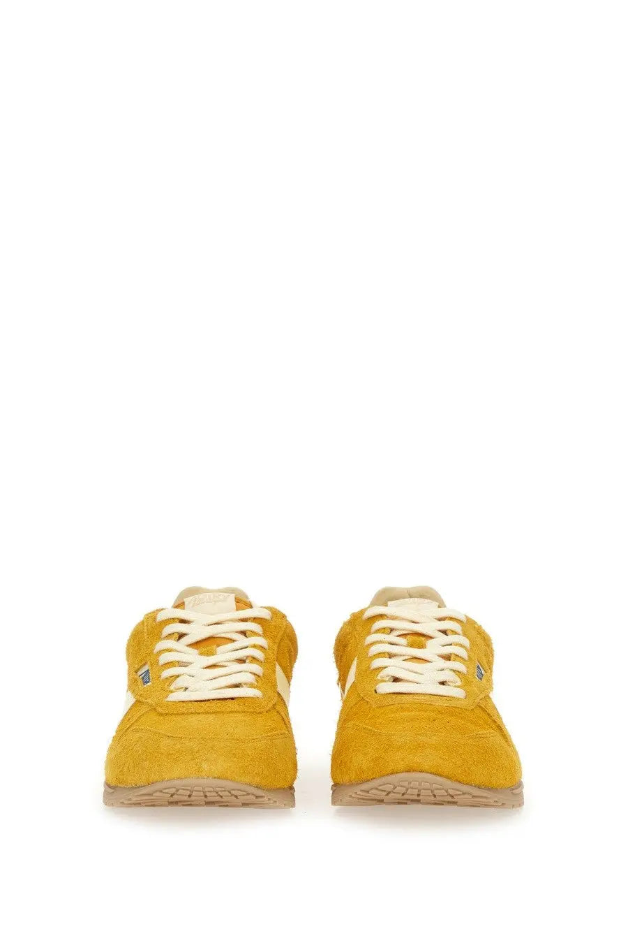 Autry men’s windspin sneaker in yellow suede with cream laces and matching rubber sole