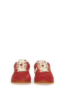 Autry men’s windspin sneaker in red suede with cream laces and tan rubber sole for casual wear