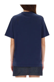 Navy blue unisex short-sleeved t-shirt with crew neck and subtle texture from Autry Maison Kitsuné