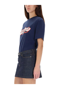 Navy blue short-sleeved AUTRY unisex t-shirt with white and red embroidered logo across the chest