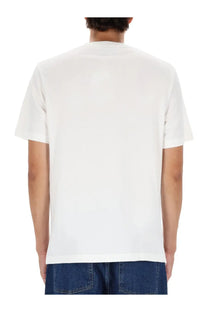 White cotton unisex autry maison kitsuné shirt with a simple crew neck and short sleeves