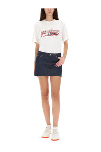 White maison margiela t-shirt with red and black logo print from autry unisex maison kitsuné shirt collection