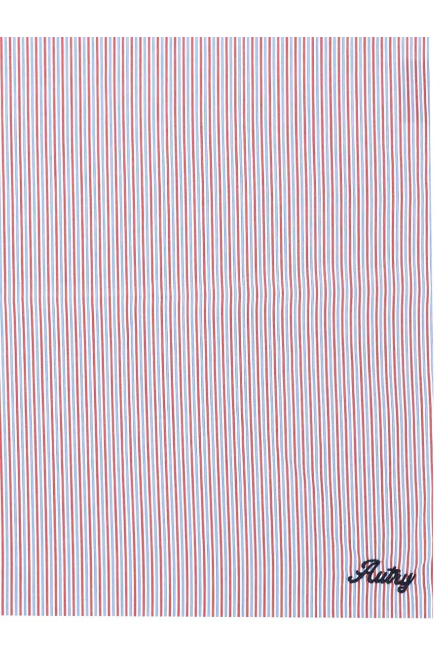 Autry unisex multicolor scarf paired with a red and white striped cotton shirt with kathy logo embroidery