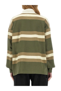 Autry unisex striped polo green olive green and beige rugby shirt with long sleeves and white collar