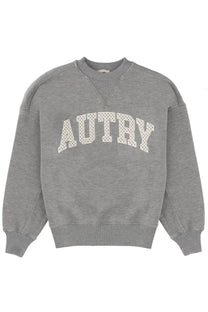 Gray AUTRY unisex crewneck sweatshirt with dotted white autry lettering across the chest made of soft fabric