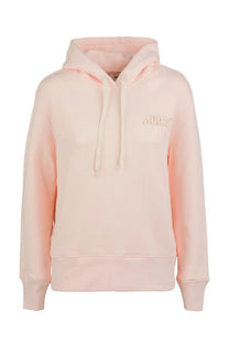 Autry women’s soft pink cozy hooded sweatshirt with subtle embroidered logo and matching drawstrings