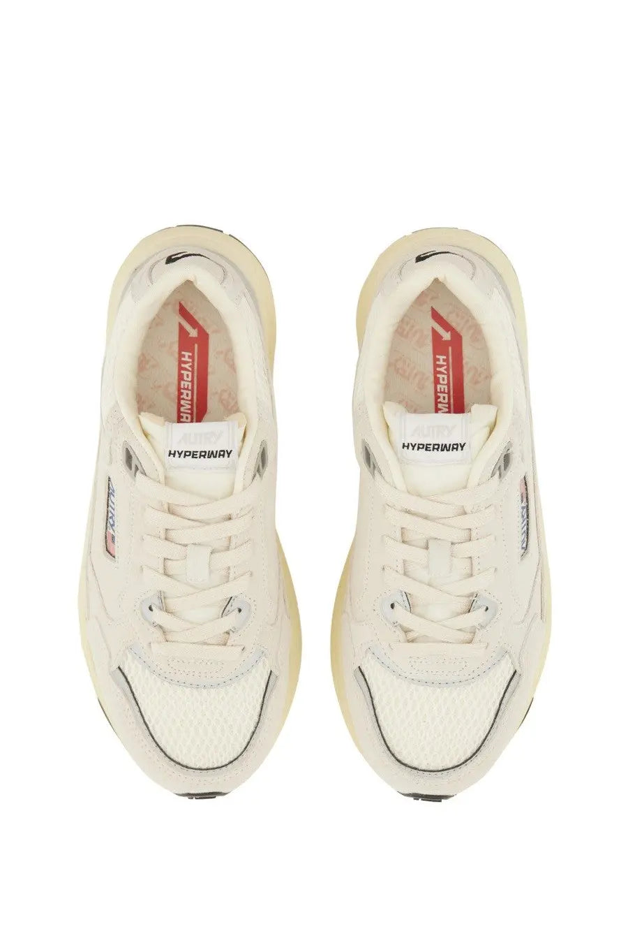 Autry women’s hyperway sneaker in cream with white mesh and rubber accents for stylish comfort
