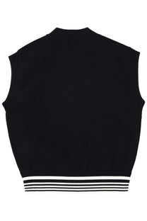 Autry women’s knitted sleeveless vest in black with white ribbed trim at hem and neckline made from knit fabric