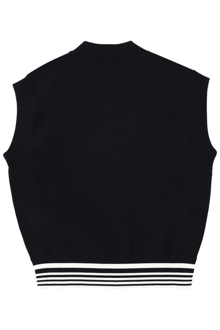 Autry women’s black knit sleeveless vest with white ribbed trim at hem and neckline in knitted fabric
