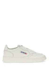 Autry women’s medalist low sneaker white leather with subtle autry logo patch and american flag emblem
