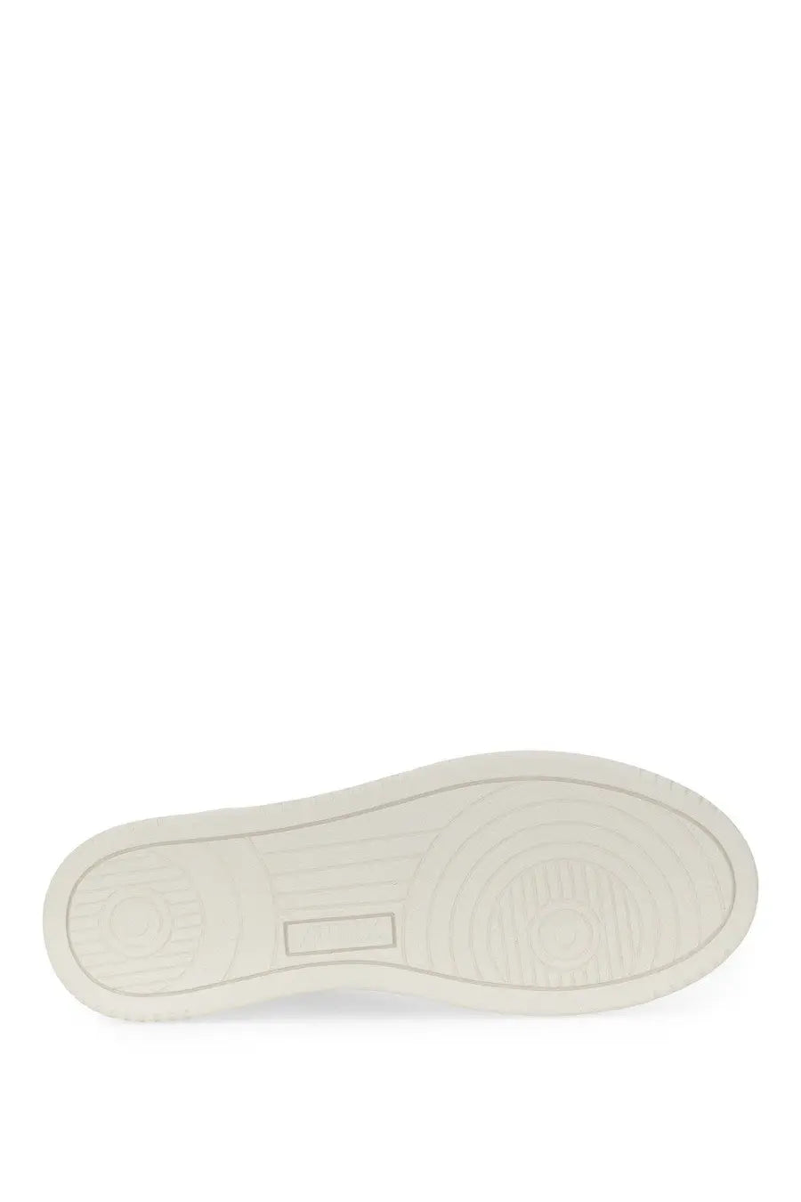 Autry women’s medalist low sneaker white with white rubber sole featuring subtle circular tread and rectangular brand logo imprint