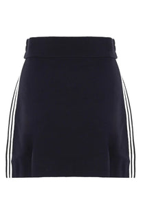 Black athletic miniskirt with white striped side panels for women by Autry in blue product line