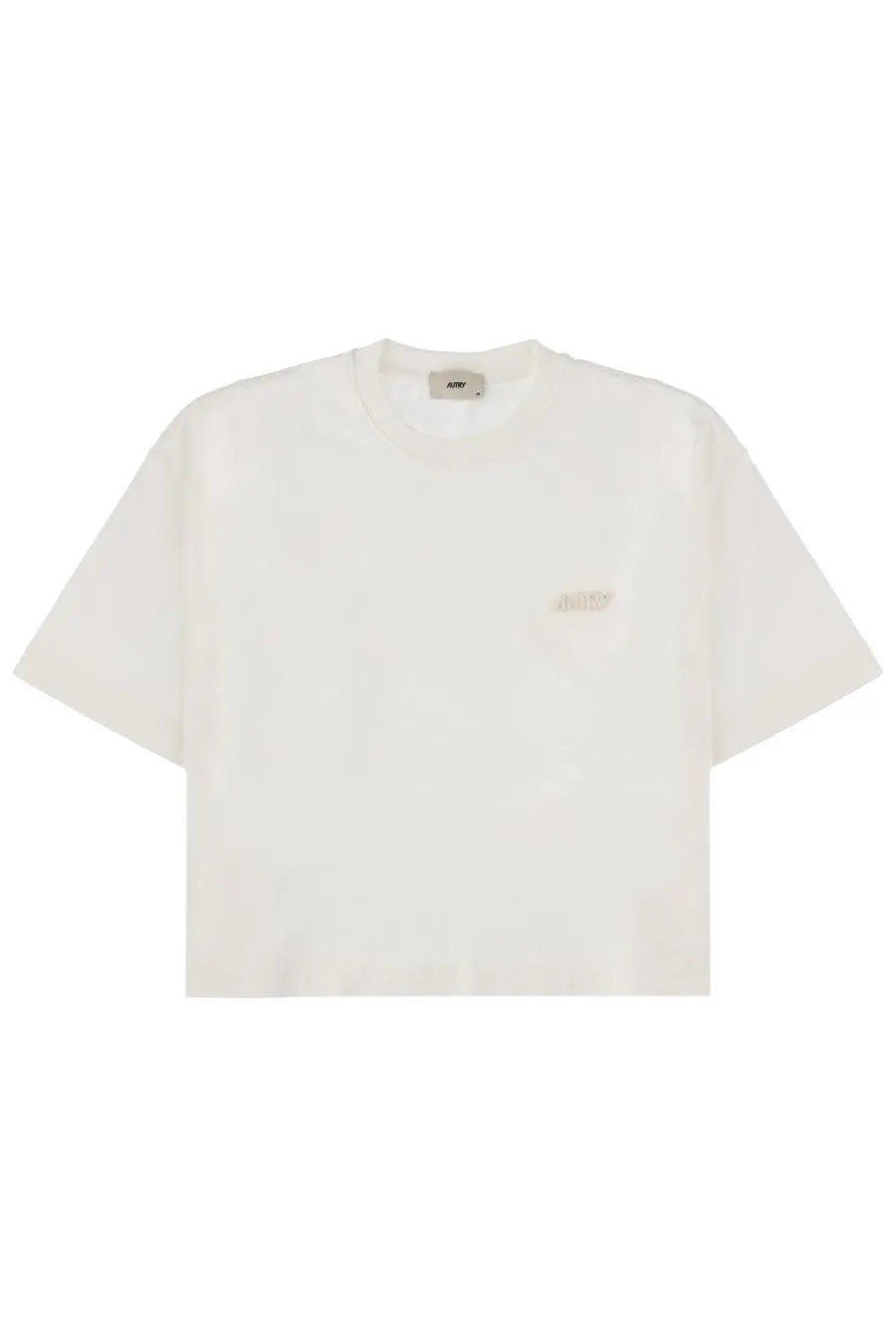 Off-white autry women’s cropped t-shirt with subtle embroidered logo on left chest in soft cotton fabric