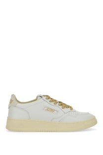 Autry women’s sneaker medalist low white leather with gold-tone laces and branding featuring a clean low-top design