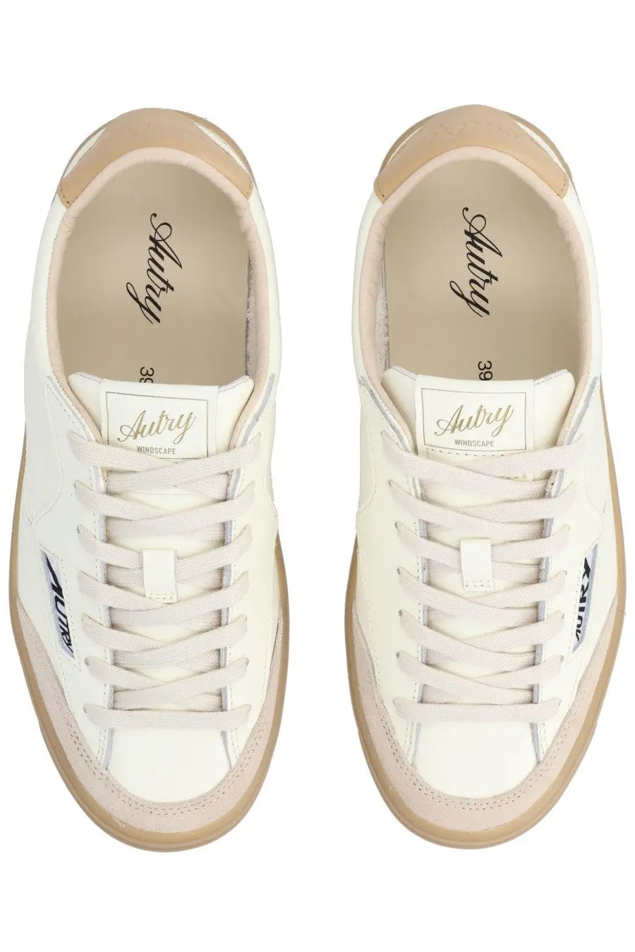 Autry women’s sneaker windscape low white suede sneakers in white and beige with minimalist design and aubry branding