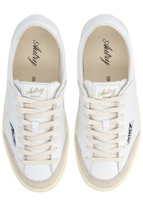 Autry women’s sneaker windscape low white white leather with beige accents and black branding on the side