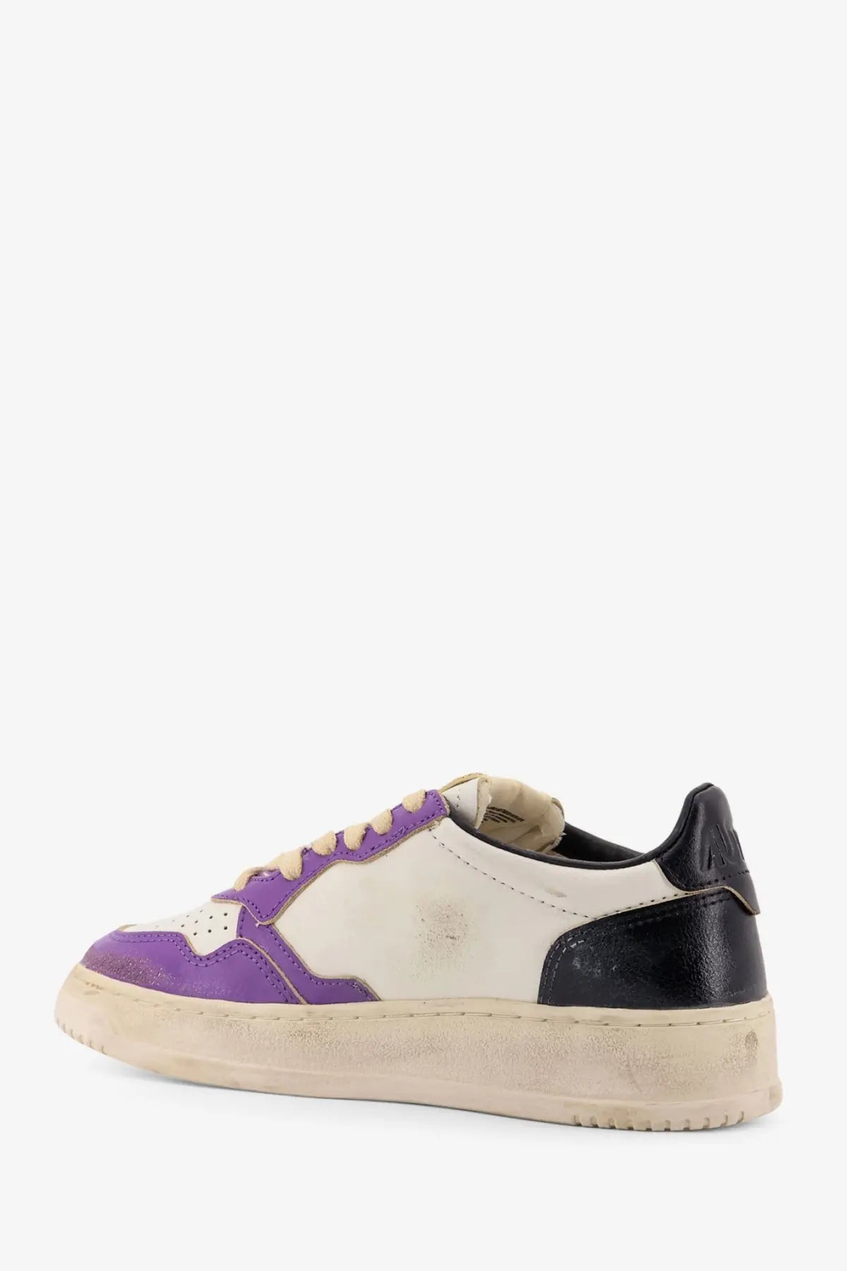 Autry women’s super vintage low top leather sneakers in purple white and black with chunky off-white rubber sole