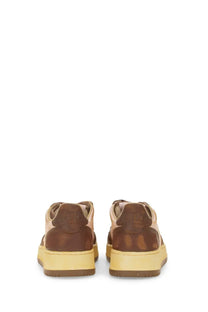 Autry women’s super vintage sneaker brown brown and beige suede sneakers with chunky yellow sole for casual wear