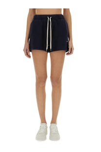 Navy blue cotton AUTRY women’s sweatshirt shorts with white drawstrings and a small logo on the side