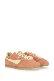 Autry women’s windspin low sneaker coral suede with cream accents and classic retro design