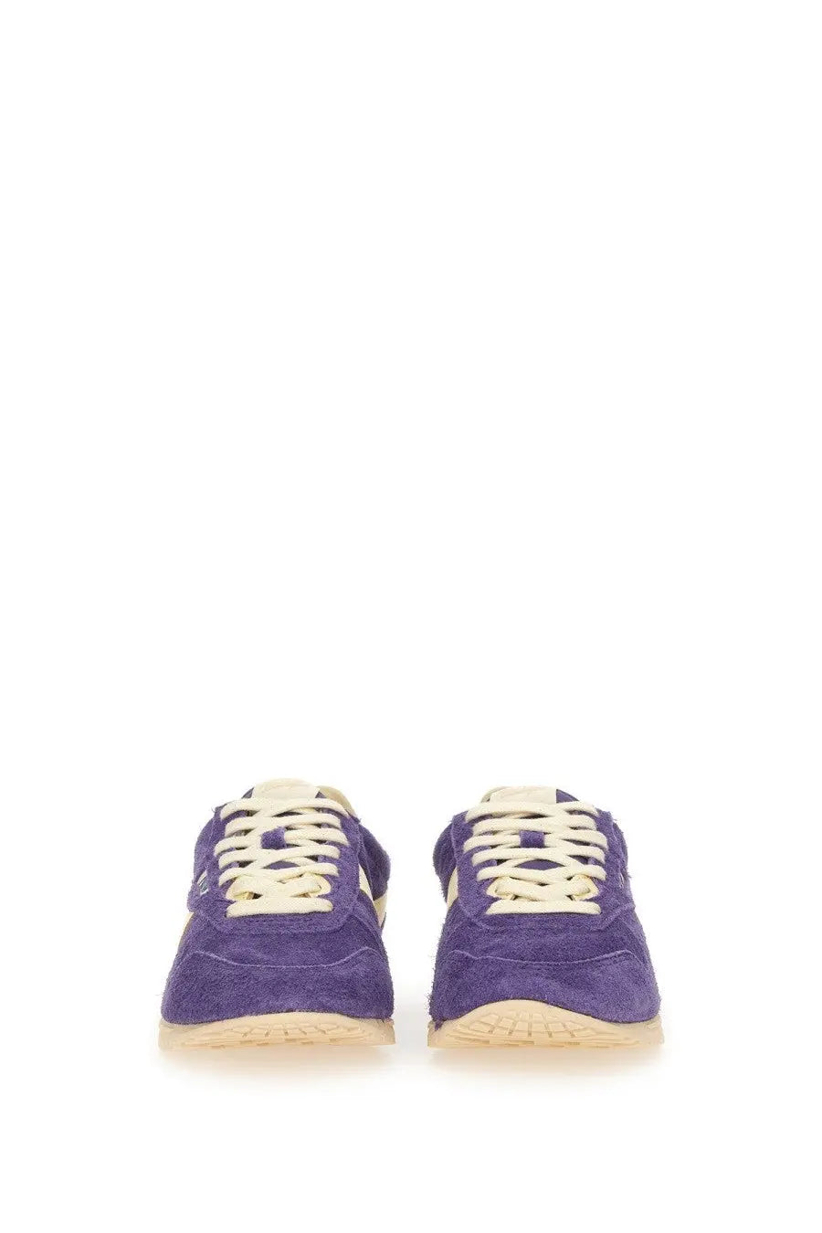 Autry women’s windspin low sneaker in purple suede with cream-colored laces and soles